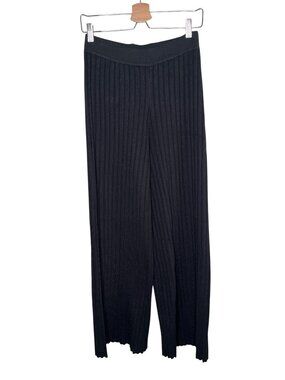Dressed in LALA Ribbed Black Knit Wide-Leg Pants medium